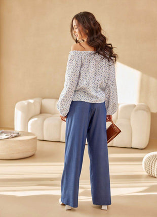 Spanish-Style Blouse with Puffy Sleeves & Rose Detail - MimiStylez