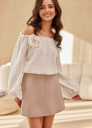 Spanish-Style Blouse with Puffy Sleeves & Rose Detail - MimiStylez