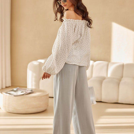 Spanish-Style Blouse with Puffy Sleeves & Rose Detail - MimiStylez