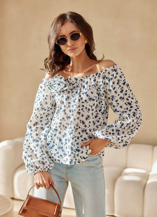 Spanish-Style Blouse with Puffy Sleeves & Rose Detail - MimiStylez