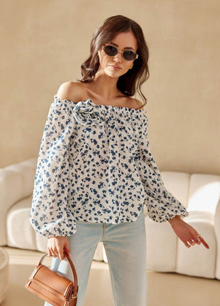 Spanish-Style Blouse with Puffy Sleeves & Rose Detail - MimiStylez
