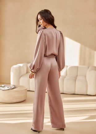 Satin Blouse with Rose Detail & Puffy Sleeves – Elegant & Flowy Fit - MimiStylez