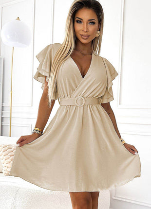 Knit Dress with Wrap Neckline & Waist Belt - MimiStylez