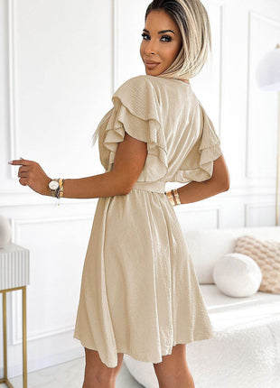 Knit Dress with Wrap Neckline & Waist Belt - MimiStylez