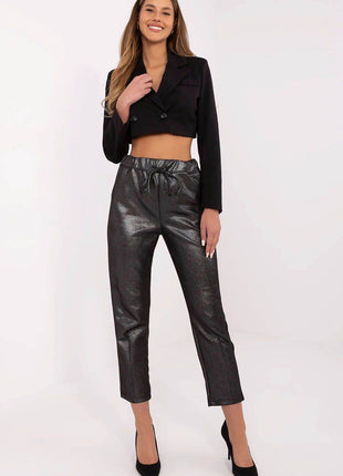 Women's High-Waisted Shiny Trousers with Tapered Legs - MimiStylez