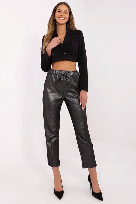 Women's High-Waisted Shiny Trousers with Tapered Legs - MimiStylez