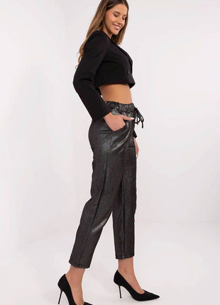 Women's High-Waisted Shiny Trousers with Tapered Legs - MimiStylez