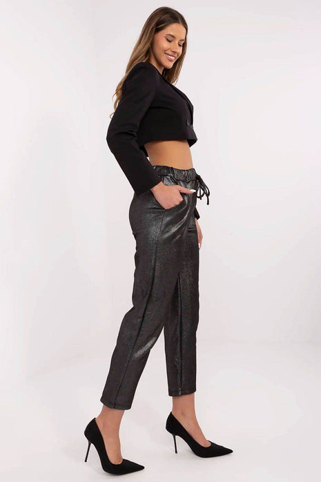 Women's High-Waisted Shiny Trousers with Tapered Legs - MimiStylez