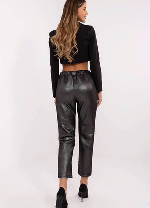 Women's High-Waisted Shiny Trousers with Tapered Legs - MimiStylez