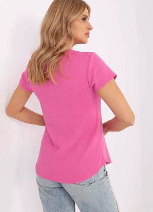 Fitted Ribbed Cotton Blouse with V-Neck and Decorative Buttons - MimiStylez