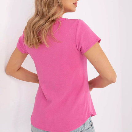 Fitted Ribbed Cotton Blouse with V-Neck and Decorative Buttons - MimiStylez