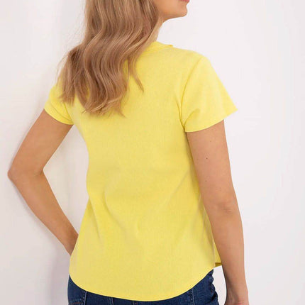 Fitted Ribbed Cotton Blouse with V-Neck and Decorative Buttons - MimiStylez