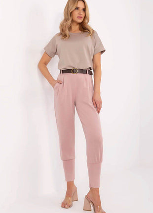 Elegant High-Waist Sweatpants with Belt – Ribbed Cuffs & Side Pockets - MimiStylez