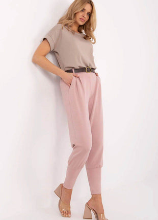 Elegant High-Waist Sweatpants with Belt – Ribbed Cuffs & Side Pockets - MimiStylez