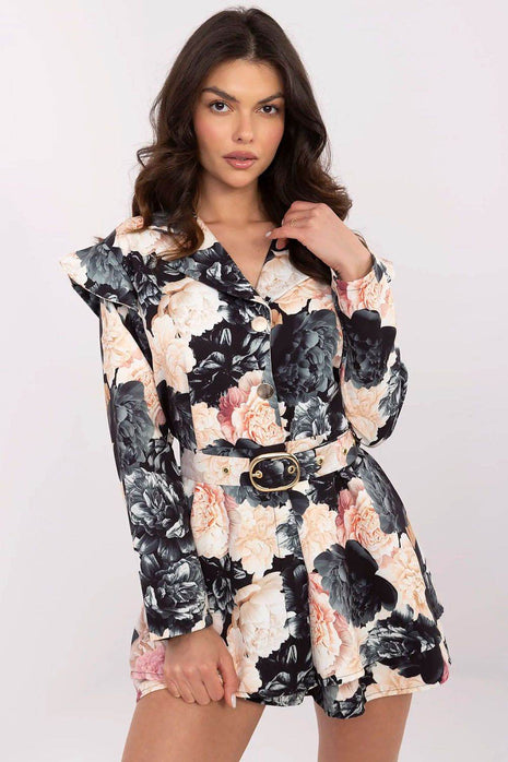 Women's Floral Mini Jumpsuit with Ruffled Shoulders - MimiStylez