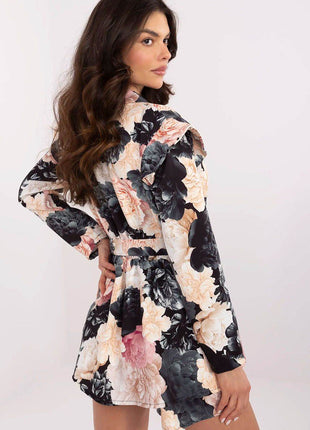 Women's Floral Mini Jumpsuit with Ruffled Shoulders - MimiStylez