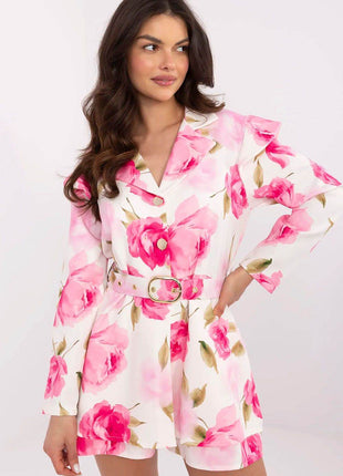 Women's Floral Mini Jumpsuit with Ruffled Shoulders - MimiStylez