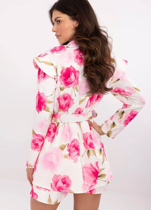 Women's Floral Mini Jumpsuit with Ruffled Shoulders - MimiStylez