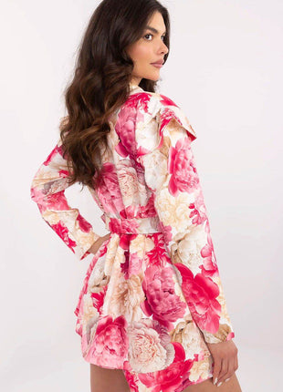 Women's Floral Mini Jumpsuit with Ruffled Shoulders - MimiStylez