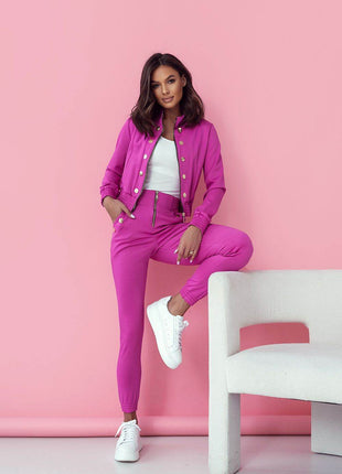 Elegant Two-Piece Women's Set with Zipper Blouse and Tailored Pants - MimiStylez