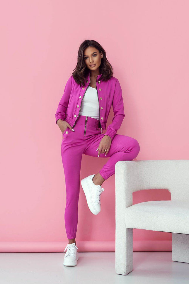 Elegant Two-Piece Women's Set with Zipper Blouse and Tailored Pants - MimiStylez