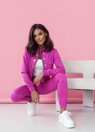 Elegant Two-Piece Women's Set with Zipper Blouse and Tailored Pants - MimiStylez