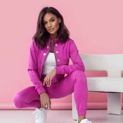 Elegant Two-Piece Women's Set with Zipper Blouse and Tailored Pants - MimiStylez