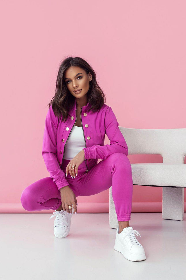 Elegant Two-Piece Women's Set with Zipper Blouse and Tailored Pants - MimiStylez