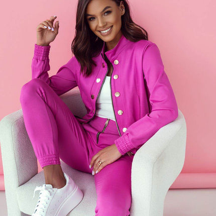 Elegant Two-Piece Women's Set with Zipper Blouse and Tailored Pants - MimiStylez