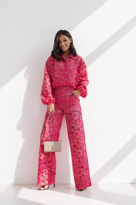 100% Cotton Three-Piece Elegant Lace Set with Camisole and Pants - MimiStylez