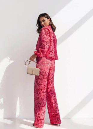 100% Cotton Three-Piece Elegant Lace Set with Camisole and Pants - MimiStylez