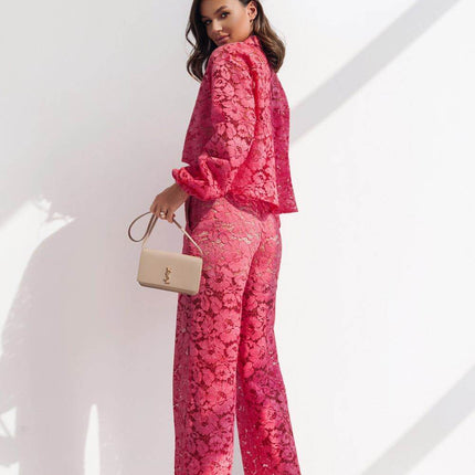 100% Cotton Three-Piece Elegant Lace Set with Camisole and Pants - MimiStylez