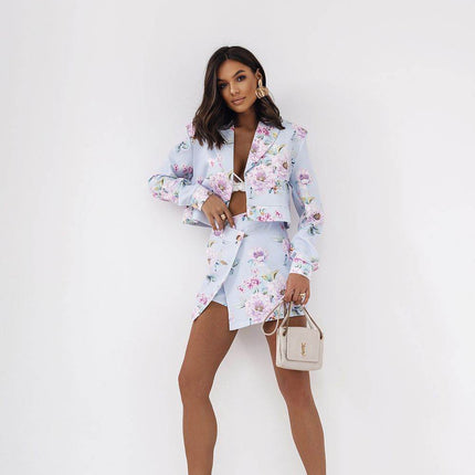 Women's Elegant Two-Piece Set with Skirt Shorts and Classic Jacket - MimiStylez