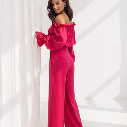 Elegant Two-Piece Women's Set with Spanish Neckline Blouse and High-Waisted Trousers - MimiStylez