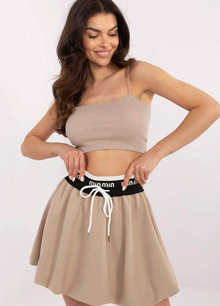 Bell-Shaped Mini Skirt with Waist Tie – Casual Chic with Lined Comfort - MimiStylez