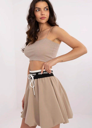 Bell-Shaped Mini Skirt with Waist Tie – Casual Chic with Lined Comfort - MimiStylez