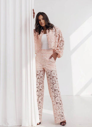 100% Cotton Three-Piece Elegant Lace Set with Camisole and Pants - MimiStylez