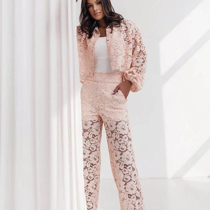 100% Cotton Three-Piece Elegant Lace Set with Camisole and Pants - MimiStylez