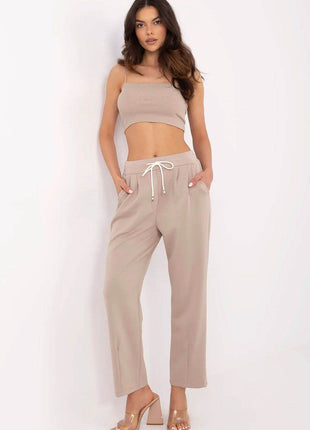 High-Waisted Straight-Leg Sweatpants – Minimalist Style with Tie Waist & Pockets - MimiStylez