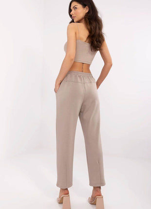 High-Waisted Straight-Leg Sweatpants – Minimalist Style with Tie Waist & Pockets - MimiStylez