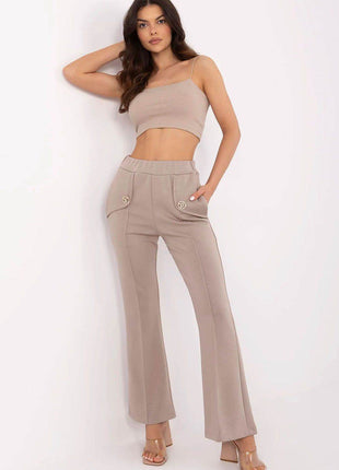 Women's High-Waisted Bell-Leg Sweatpants – Side Pockets & Detachable Brooches - MimiStylez