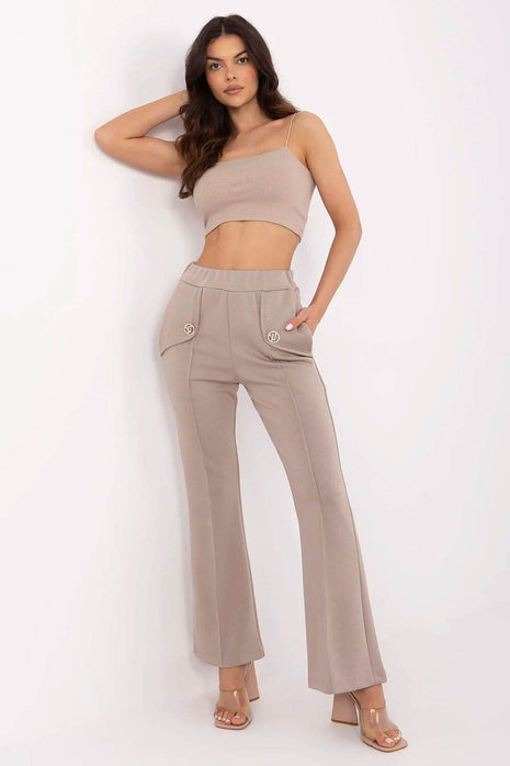 Women's High-Waisted Bell-Leg Sweatpants – Side Pockets & Detachable Brooches - MimiStylez