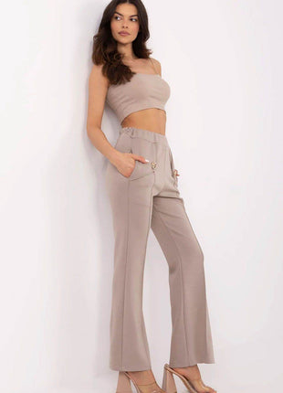 Women's High-Waisted Bell-Leg Sweatpants – Side Pockets & Detachable Brooches - MimiStylez