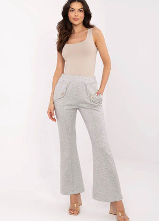 Women's High-Waisted Bell-Leg Sweatpants – Side Pockets & Detachable Brooches - MimiStylez