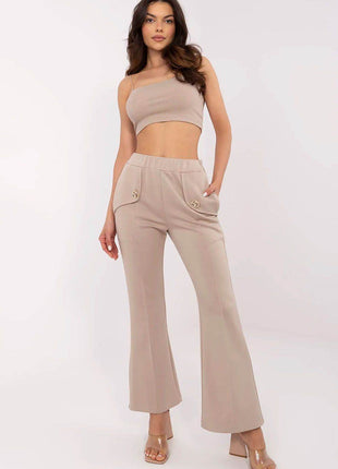 Women's High-Waisted Bell-Leg Sweatpants – Side Pockets & Detachable Brooches - MimiStylez