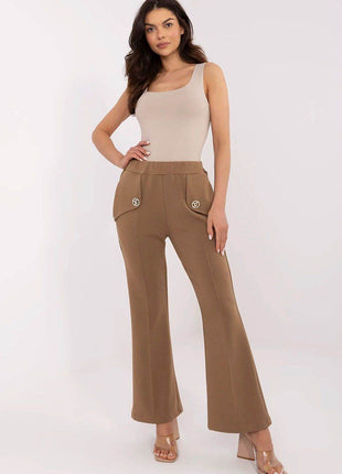 Women's High-Waisted Bell-Leg Sweatpants – Side Pockets & Detachable Brooches - MimiStylez