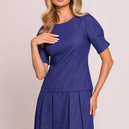 Cotton Mini Dress with Lowered Waist, Pleated Hem & Buttoned Sleeves - MimiStylez