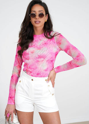 Tulle Blouse with Long Sleeves & Colorful Print – Light, Elegant & Versatile - MimiStylez