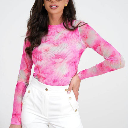 Tulle Blouse with Long Sleeves & Colorful Print – Light, Elegant & Versatile - MimiStylez