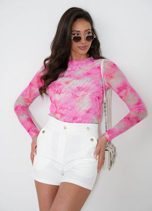 Tulle Blouse with Long Sleeves & Colorful Print – Light, Elegant & Versatile - MimiStylez